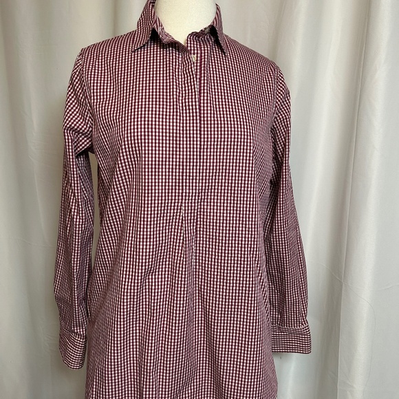 LANDS' END NO-IRON SUPIMA COTTON RED AND WHITE CHECKED SHIRT - SIZE 10 - Picture 1 of 3